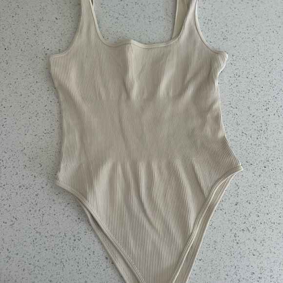 OQQ Bodysuit Women large Cream Ribbed E Girl Grunge Gothic Kawaii Emo Soft Goth - Picture 1 of 3